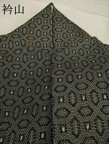 平和屋着物▽本塩沢　単衣　幾何学文様　黒地　正絹　逸品　AABG7266ck