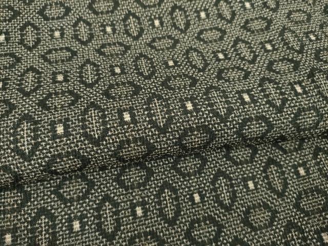 平和屋着物▽本塩沢　単衣　幾何学文様　黒地　正絹　逸品　AABG7266ck