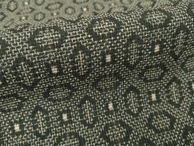 平和屋着物▽本塩沢　単衣　幾何学文様　黒地　正絹　逸品　AABG7266ck