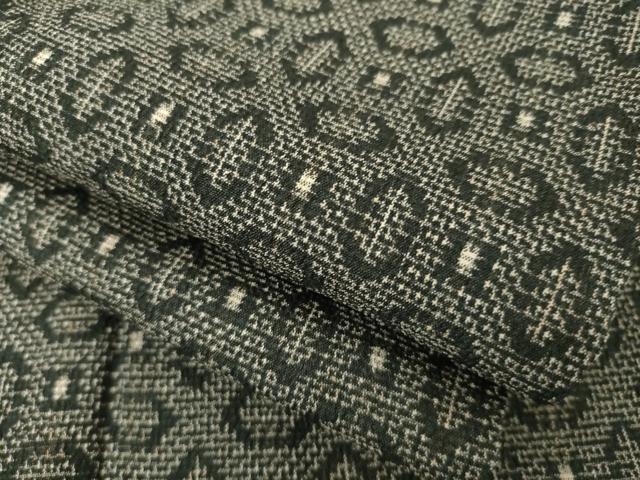 平和屋着物▽本塩沢　単衣　幾何学文様　黒地　正絹　逸品　AABG7266ck