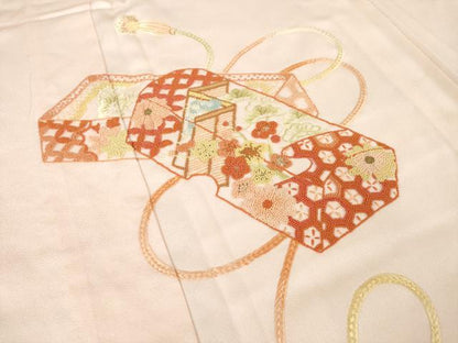 平和屋着物▽訪問着　単衣　中国三大刺繍　相良刺繍　花文箱文　正絹　逸品　AABG7267ck