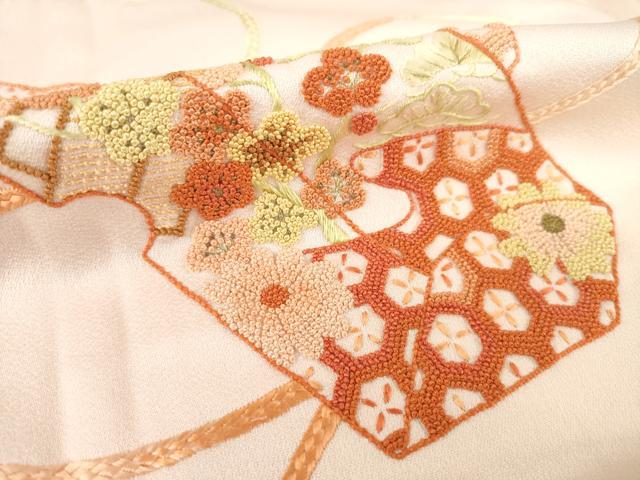 平和屋着物▽訪問着　単衣　中国三大刺繍　相良刺繍　花文箱文　正絹　逸品　AABG7267ck