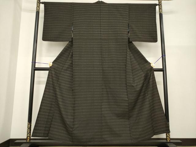 平和屋着物▽上質な紬　単衣　横段文　正絹　逸品　AABG7269ck