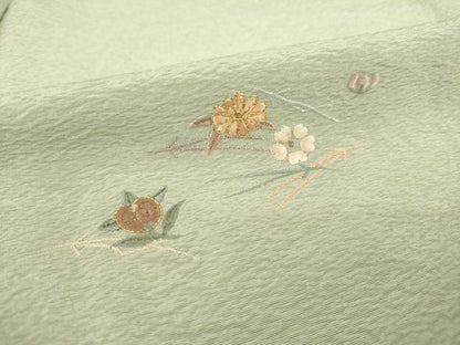 平和屋着物▽豪華色留袖 単衣 総刺繍 舞花文 金糸 正絹 逸品 AABG7273ck