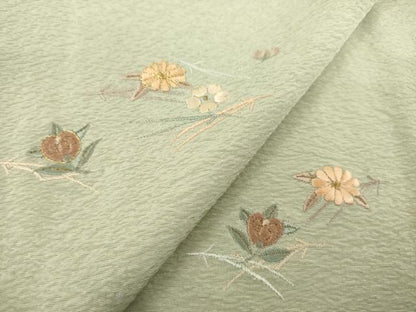 平和屋着物▽豪華色留袖 単衣 総刺繍 舞花文 金糸 正絹 逸品 AABG7273ck