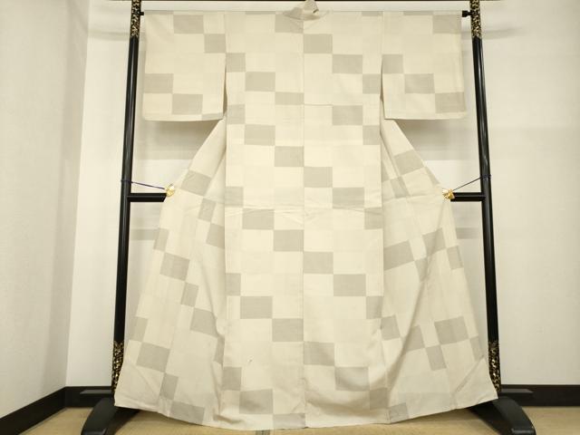 平和屋着物▽本塩沢 単衣 110亀甲 市松文 正絹 逸品 AABG7274ck