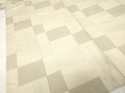 平和屋着物▽本塩沢 単衣 110亀甲 市松文 正絹 逸品 AABG7274ck