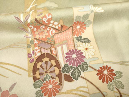 平和屋着物▽訪問着 単衣 駒刺繍 立波御所車花文 暈し染め 金彩 正絹 逸品 AABG7275ck