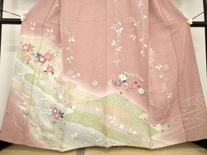 平和屋着物▽訪問着 単衣 辻が花 松皮菱流水花文 暈し染め 正絹 逸品 AABG7276ck