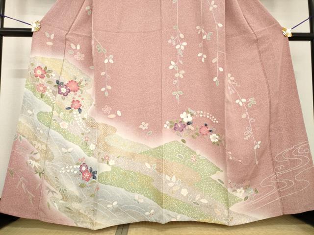 平和屋着物▽訪問着 単衣 辻が花 松皮菱流水花文 暈し染め 正絹 逸品 AABG7276ck