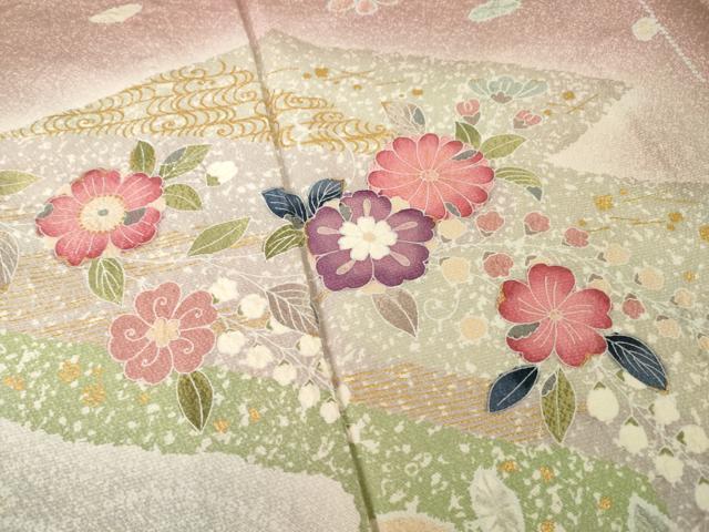 平和屋着物▽訪問着 単衣 辻が花 松皮菱流水花文 暈し染め 正絹 逸品 AABG7276ck