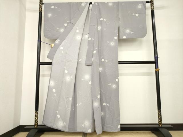 平和屋着物▽上質な小紋 単衣 辻が花 舞花丸文 正絹 逸品 AABG7279ck