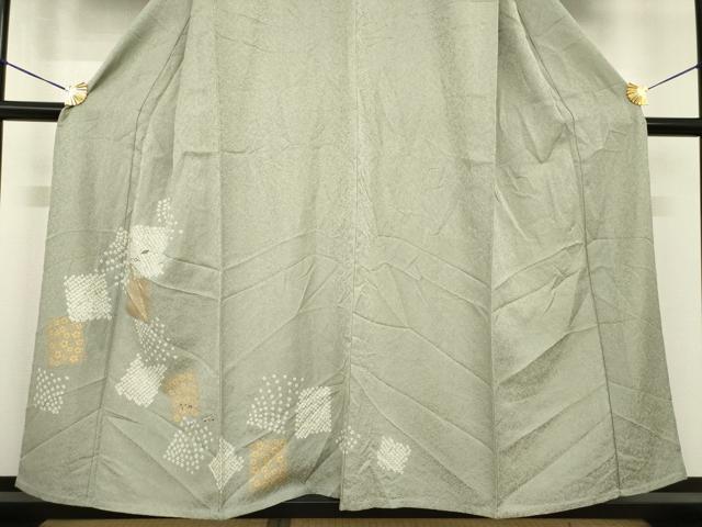 平和屋着物▽訪問着 単衣 絞り 刺繍 色紙花文 金彩 正絹 逸品 AABG7280ck