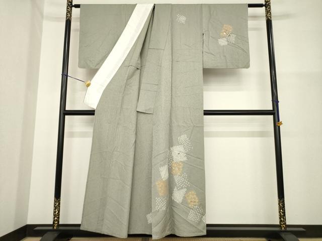 平和屋着物▽訪問着 単衣 絞り 刺繍 色紙花文 金彩 正絹 逸品 AABG7280ck