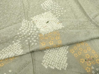 平和屋着物▽訪問着 単衣 絞り 刺繍 色紙花文 金彩 正絹 逸品 AABG7280ck