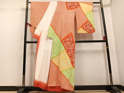 平和屋着物●訪問着　総絞り　花唐草文　正絹　逸品　AABG7281ph
