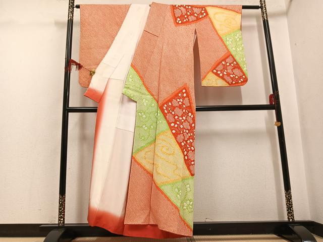 平和屋着物●訪問着　総絞り　花唐草文　正絹　逸品　AABG7281ph