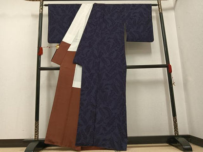 平和屋着物●結城紬　草木文　正絹　逸品　AABG7283ph