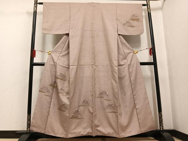 平和屋着物●訪問着　紬地　樹林文　暈し染め　金彩　正絹　逸品　AABG7284ph