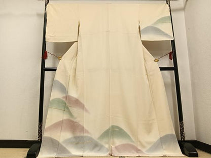 平和屋着物●訪問着　刺繍　遠山文　暈し染め　金糸　ロング丈　正絹　逸品　未使用　AABG7285ph