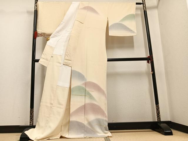 平和屋着物●訪問着　刺繍　遠山文　暈し染め　金糸　ロング丈　正絹　逸品　未使用　AABG7285ph