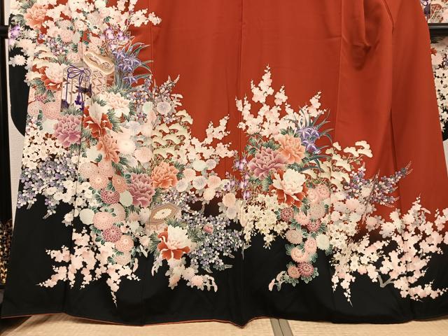 平和屋着物●豪華振袖　貝桶花文　暈し染め　金彩　正絹　逸品　AABG7287ph