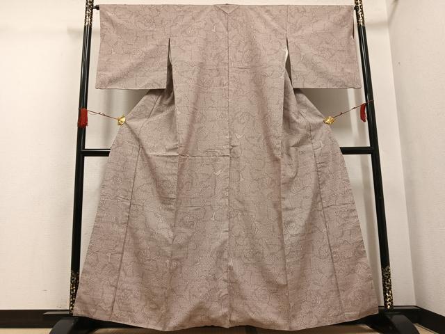 平和屋着物●上質な紬　牡丹文　正絹　逸品　AABG7296ph