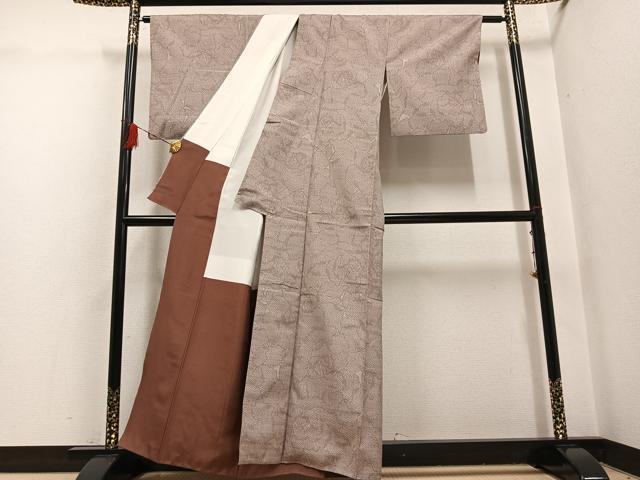 平和屋着物●上質な紬　牡丹文　正絹　逸品　AABG7296ph