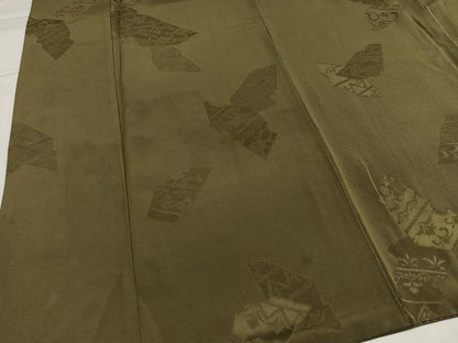 平和屋着物●上質な色無地　花唐草地紋　肥後煤竹色　正絹　逸品　AABG7297ph