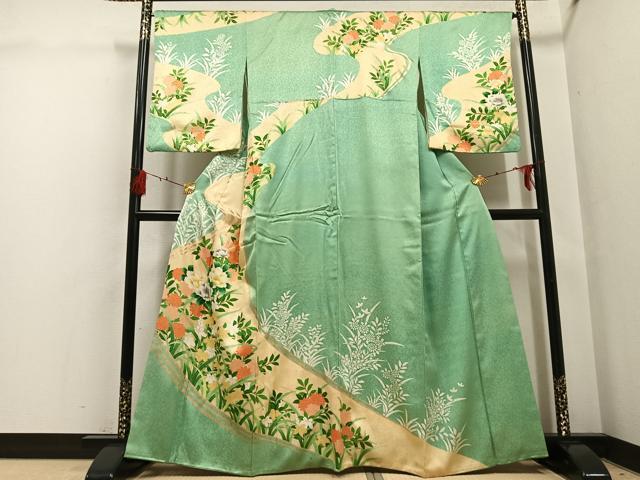 平和屋着物●訪問着　草花文　金彩　正絹　逸品　AABG7298ph