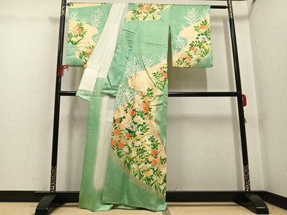 平和屋着物●訪問着　草花文　金彩　正絹　逸品　AABG7298ph
