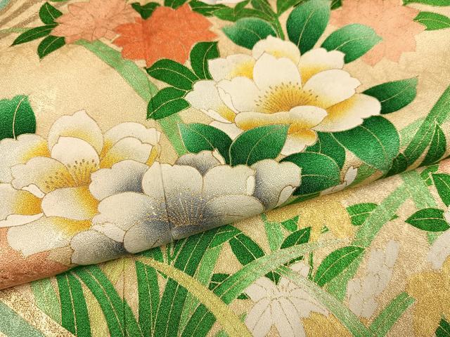 平和屋着物●訪問着　草花文　金彩　正絹　逸品　AABG7298ph