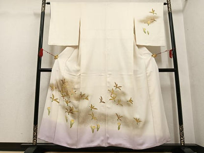 平和屋着物●訪問着　友禅　草花文　暈し染め　金彩　正絹　逸品　AABG7302ph