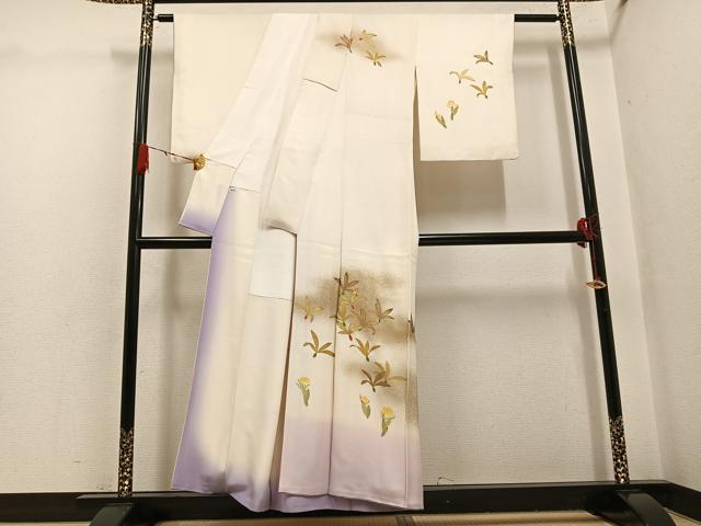 平和屋着物●訪問着　友禅　草花文　暈し染め　金彩　正絹　逸品　AABG7302ph