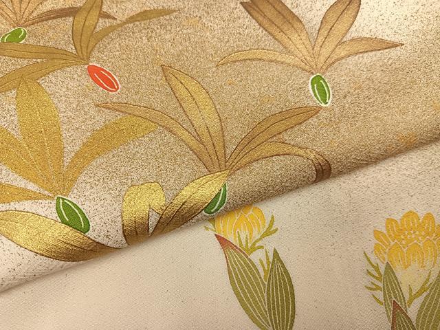 平和屋着物●訪問着　友禅　草花文　暈し染め　金彩　正絹　逸品　AABG7302ph
