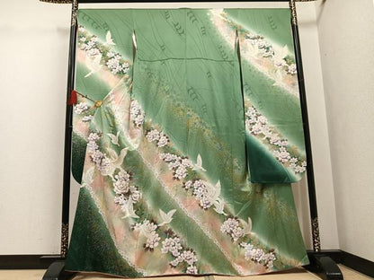 平和屋着物●豪華振袖　花鳥文　暈し染め　金銀彩　鈴乃屋扱い　正絹　逸品　AABG7305ph