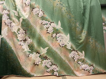 平和屋着物●豪華振袖　花鳥文　暈し染め　金銀彩　鈴乃屋扱い　正絹　逸品　AABG7305ph