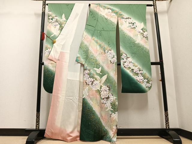 平和屋着物●豪華振袖　花鳥文　暈し染め　金銀彩　鈴乃屋扱い　正絹　逸品　AABG7305ph