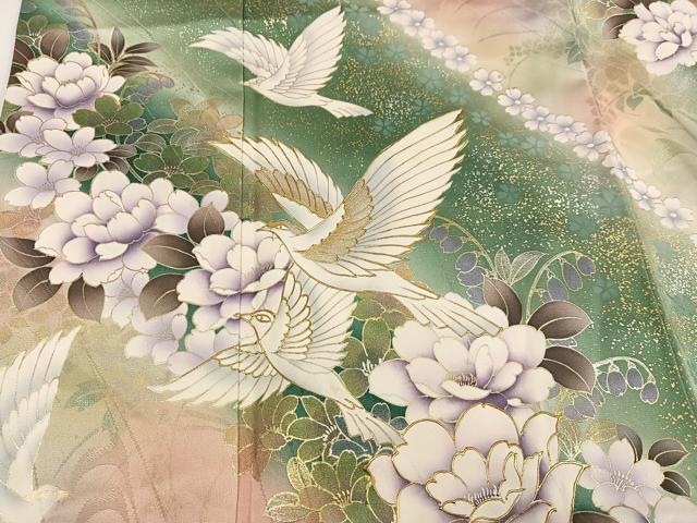 平和屋着物●豪華振袖　花鳥文　暈し染め　金銀彩　鈴乃屋扱い　正絹　逸品　AABG7305ph