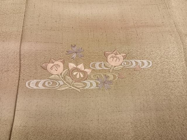 平和屋着物●訪問着　お召地　刺繍　橘文　暈し染め　正絹　逸品　AABG7310ph