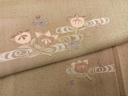 平和屋着物●訪問着　お召地　刺繍　橘文　暈し染め　正絹　逸品　AABG7310ph