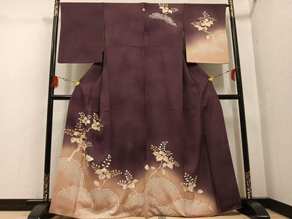 平和屋着物●訪問着　駒刺繍　雪輪桐文　暈し染め　金彩　正絹　逸品　AABG7312ph