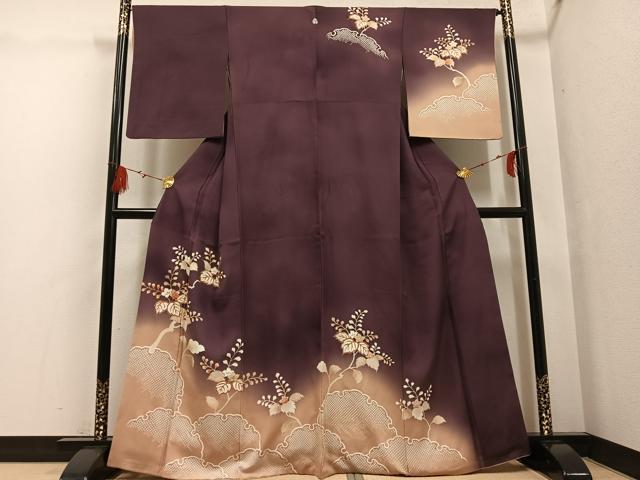 平和屋着物●訪問着　駒刺繍　雪輪桐文　暈し染め　金彩　正絹　逸品　AABG7312ph