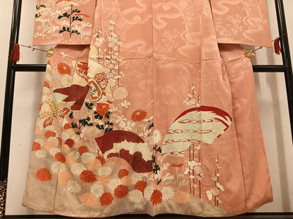 平和屋着物●アンティーク　大正ロマン　訪問着　地紙花文　金彩　正絹　逸品　AABG7313ph
