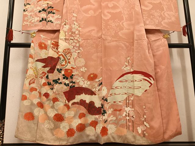 平和屋着物●アンティーク　大正ロマン　訪問着　地紙花文　金彩　正絹　逸品　AABG7313ph