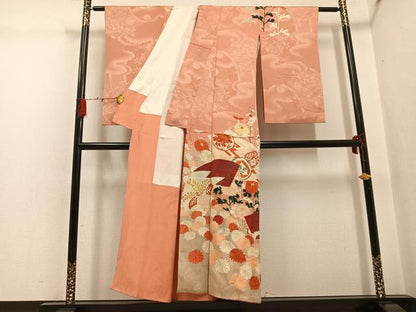 平和屋着物●アンティーク　大正ロマン　訪問着　地紙花文　金彩　正絹　逸品　AABG7313ph
