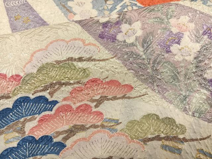 平和屋着物●豪華振袖　檜扇草花文　金彩　正絹　逸品　AABG7314ph