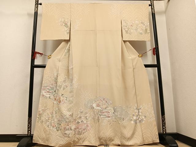 平和屋着物●訪問着　友禅　駒刺繍　草花文　さが美扱い　正絹　逸品　AABG7315ph