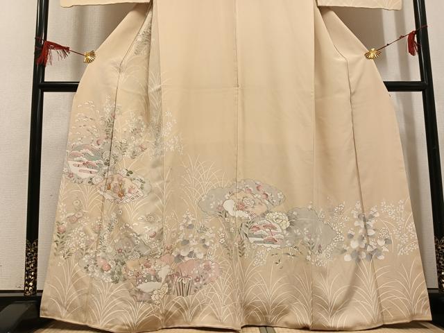 平和屋着物●訪問着　友禅　駒刺繍　草花文　さが美扱い　正絹　逸品　AABG7315ph