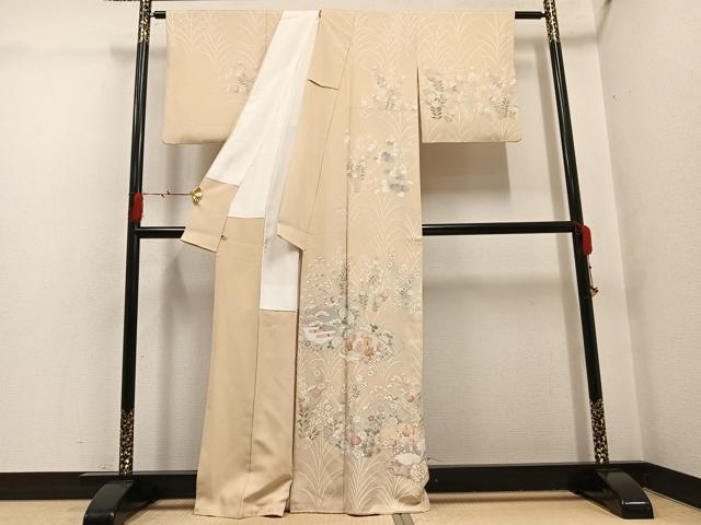 平和屋着物●訪問着　友禅　駒刺繍　草花文　さが美扱い　正絹　逸品　AABG7315ph